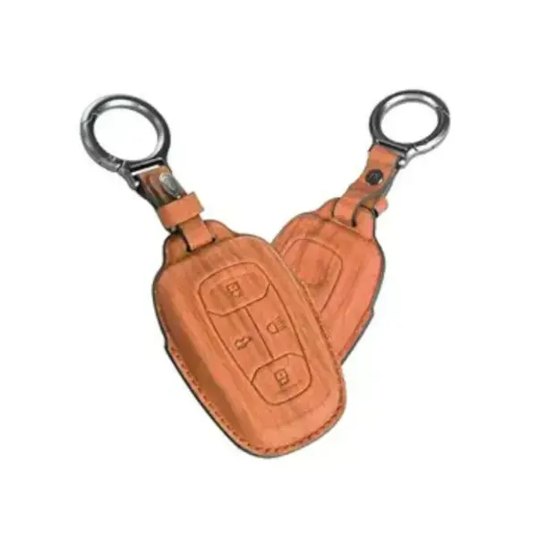 Vegan Wood Leather Finish Key Cover for Tata Vehicles – Fits Nexon, Altroz, Nexon EV, Harrier, Tigor BS6, Safari Gold, Punch, Tigor EV, Gravitas, Safari (4-Button Smart Key).