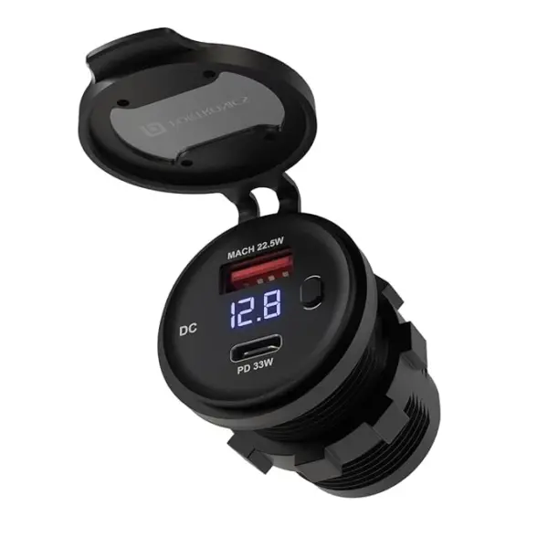 Spark 51W Multi-Vehicle Phone Charger, 33W Type-C Power Delivery, 18W USB Fast Charging, Type-C & USB Dual Output, for Motorcycles & Scooters.