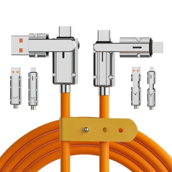 4 in 1 Data Cable | Fast Charging Portable Cord for Travel/Outdoor | With USB Type-C & USB Port | Retractable USB Cable for Fast Charging (Pack of 1, Multicolor).