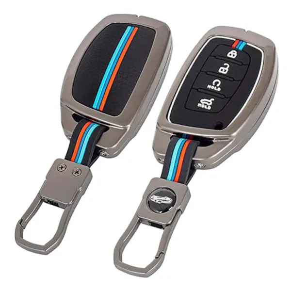 Premium Metal Soft Car Key Cover Shell with Keychain & Full Protection Compatible with Hy-ndai Creeta, I-20, Venuie, Elanttra, and Tuccson 4 Button (Smart Car Key)